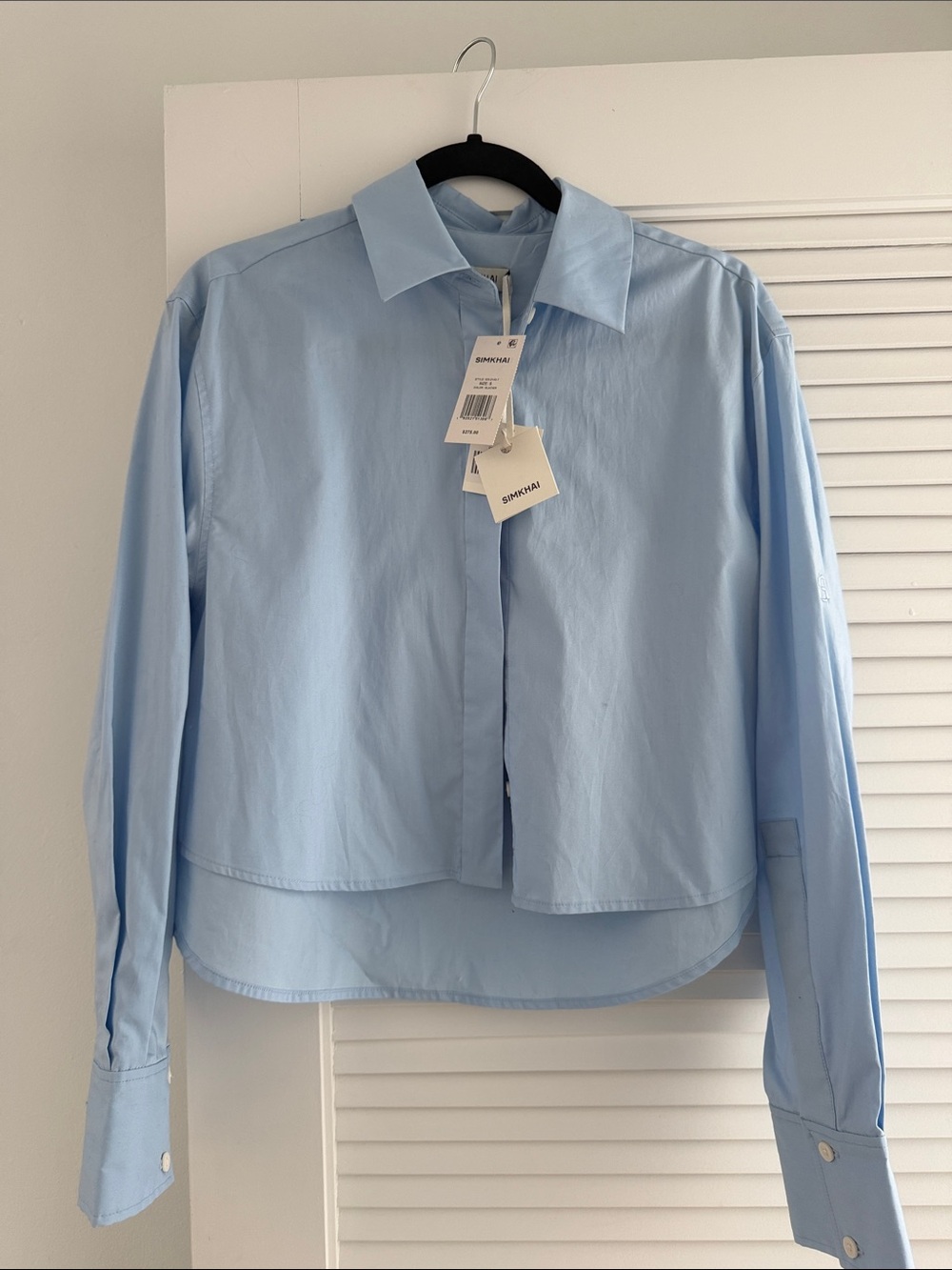 Simkhai Light Blue Cropped Button-Down Shirt